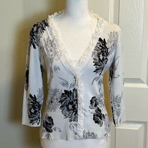 White House|Black Market Silk Blend Floral Cardigan
